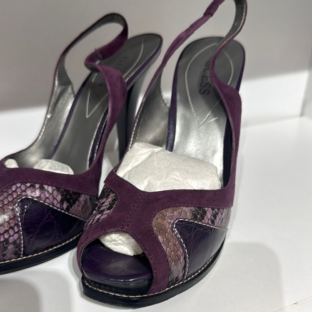 Guess Plum and Snakeskin Slingback Heels